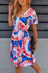 Robe imprimée à col surplis et manches flottantes, longueur genou